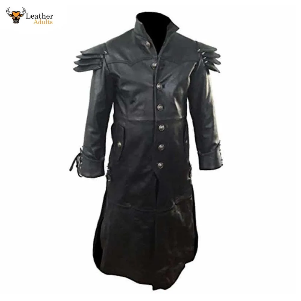 Mens REAL Black Leather Goth Matrix Trench Coat Steampunk Gothic T24