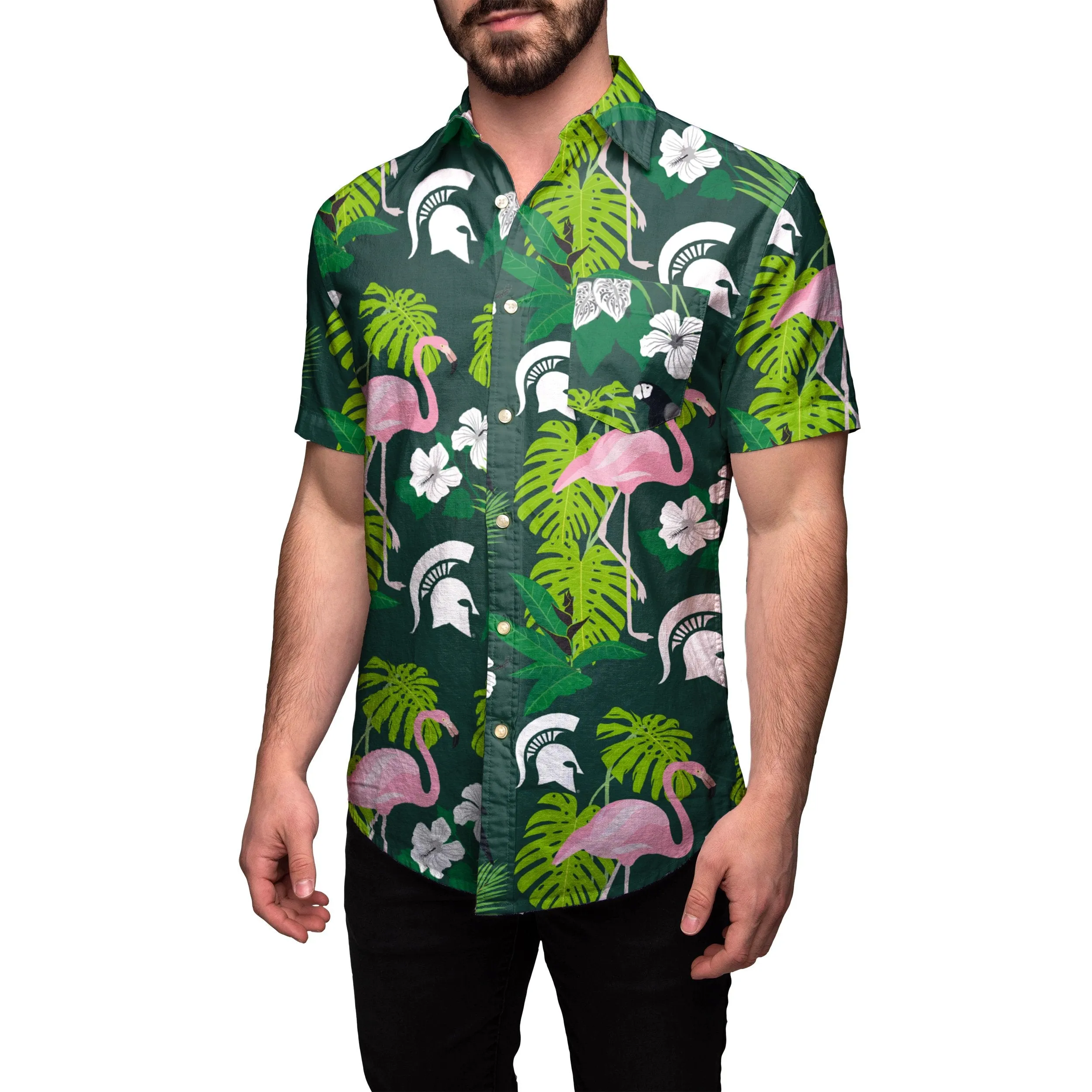 Michigan State Spartans NCAA Mens Floral Button Up Shirt