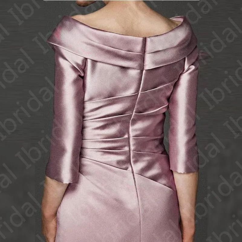 Modern Lilac Satin Mother of Groom/Bride Sheath Dress