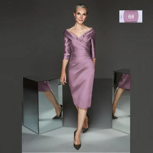 Modern Lilac Satin Mother of Groom/Bride Sheath Dress