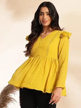 Mustard Dobby Chiffon Peplum Top