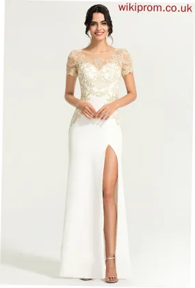 Neck Front Wedding Dresses Floor-Length Stretch With Kali Dress Sheath/Column Split Crepe Scoop Lace Wedding