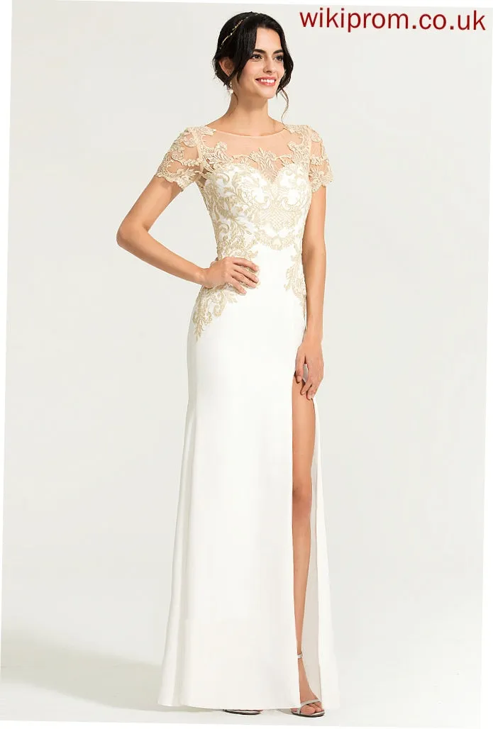 Neck Front Wedding Dresses Floor-Length Stretch With Kali Dress Sheath/Column Split Crepe Scoop Lace Wedding