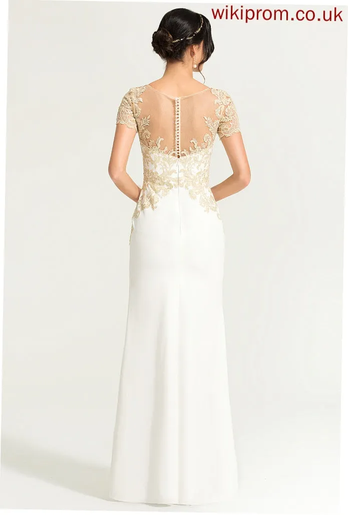 Neck Front Wedding Dresses Floor-Length Stretch With Kali Dress Sheath/Column Split Crepe Scoop Lace Wedding