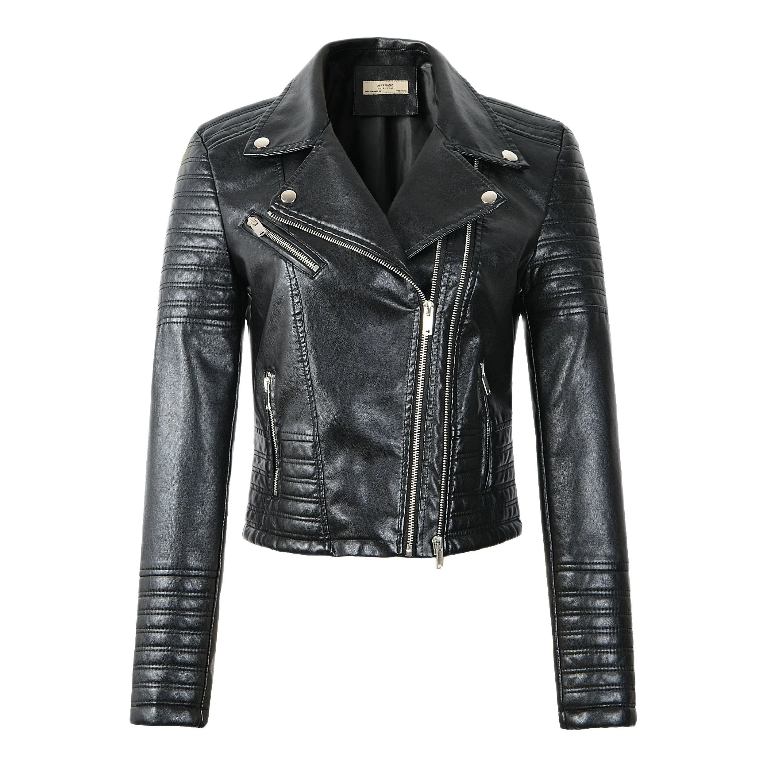 New Fashion Women Motorcycle Eco Leather Jackets Long Sleeve Autumn Winter