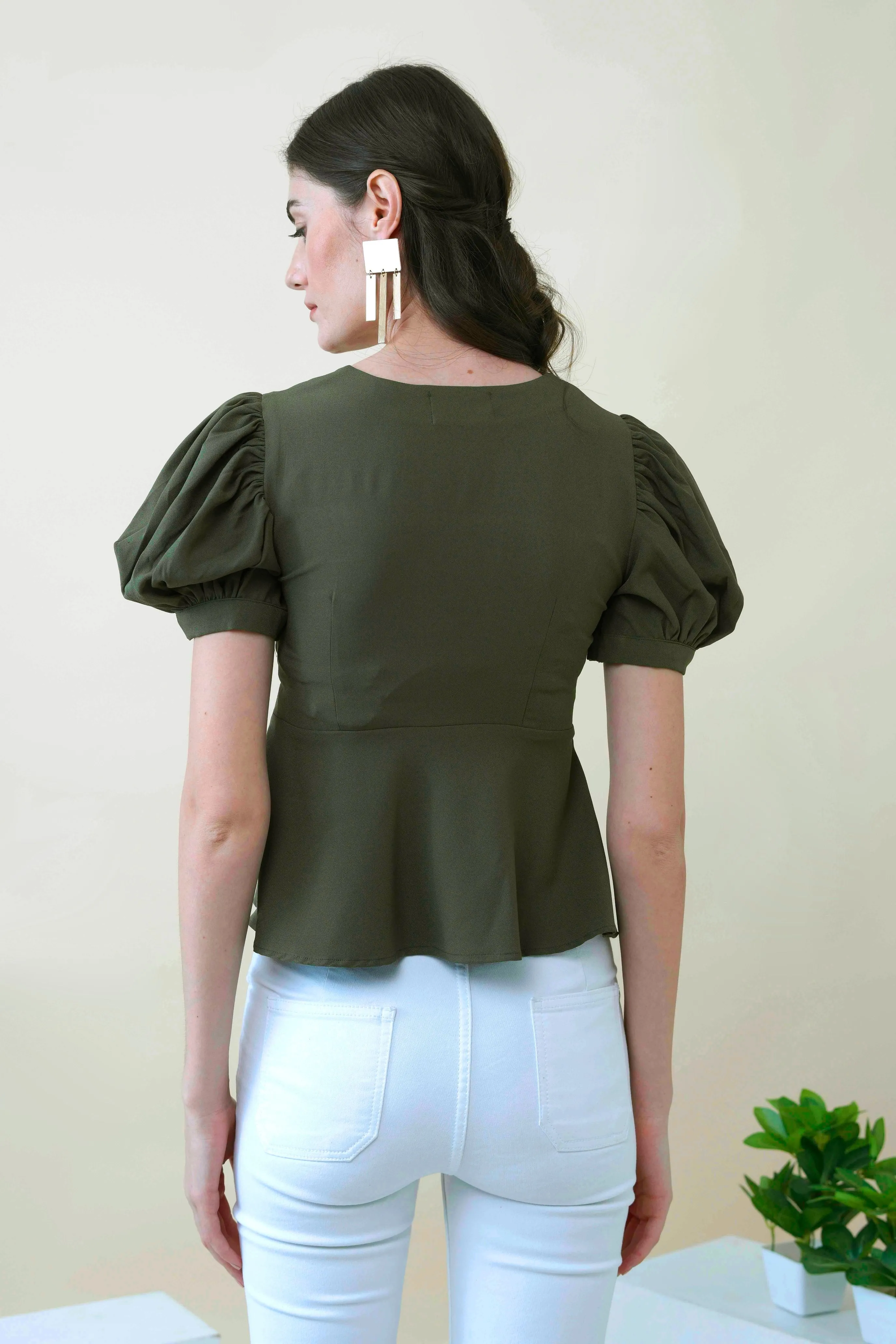 Olive Bandeau Peplum Top