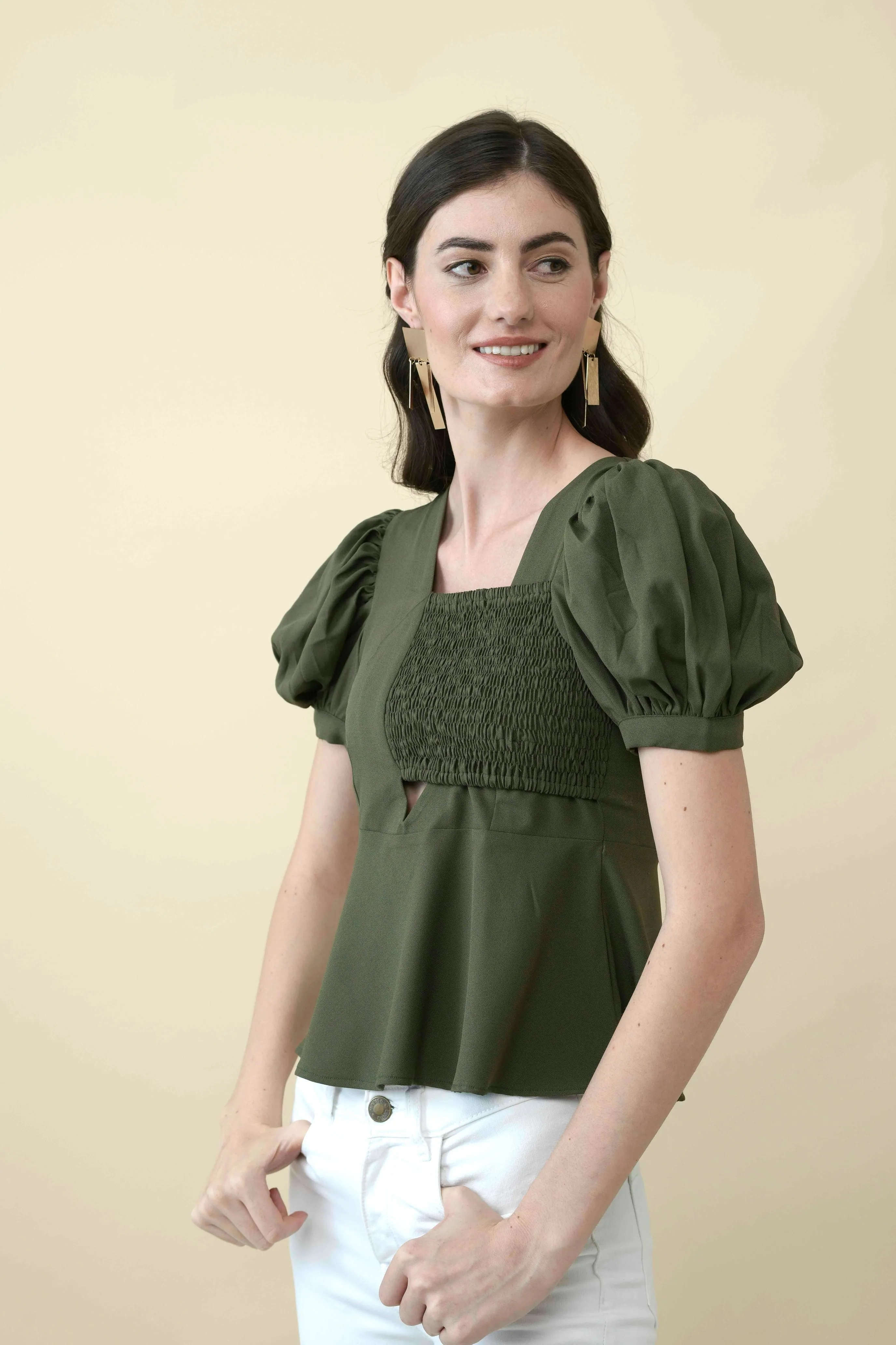 Olive Bandeau Peplum Top