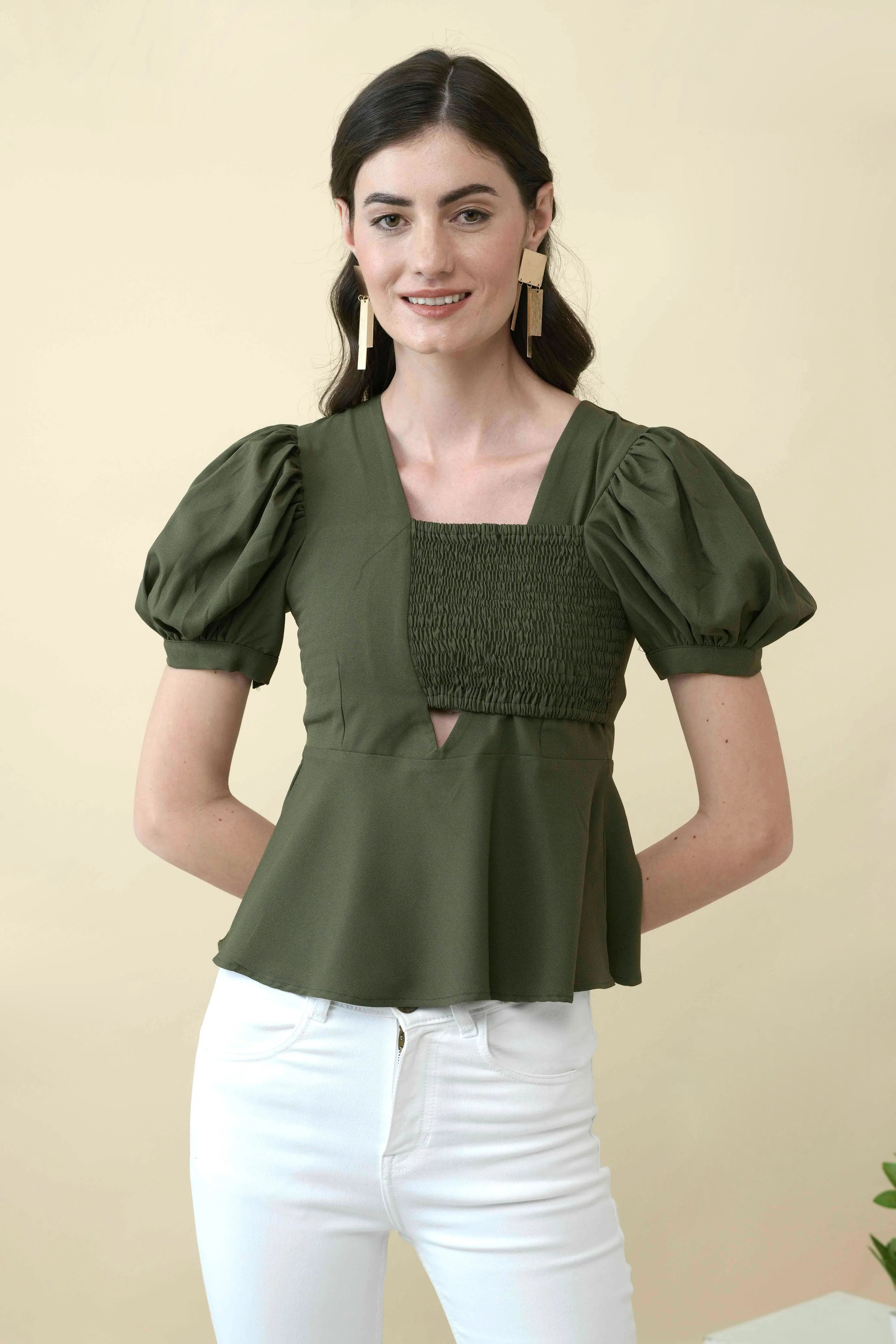 Olive Bandeau Peplum Top