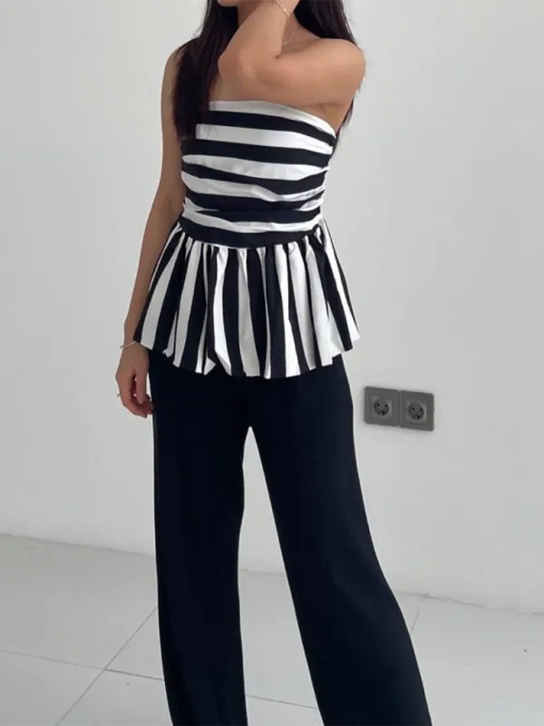 On-Trend Striped Bandeau Peplum Top