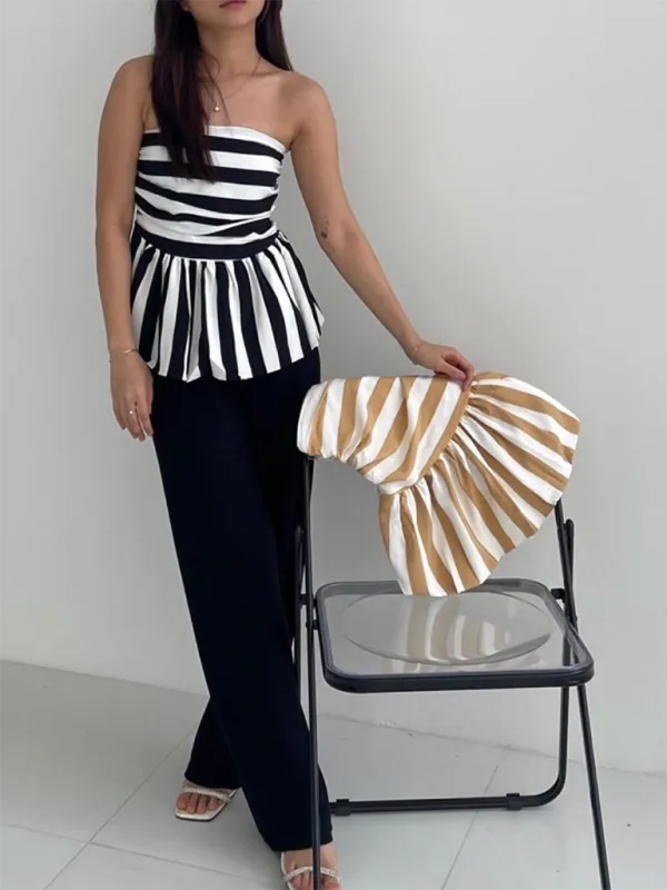 On-Trend Striped Bandeau Peplum Top