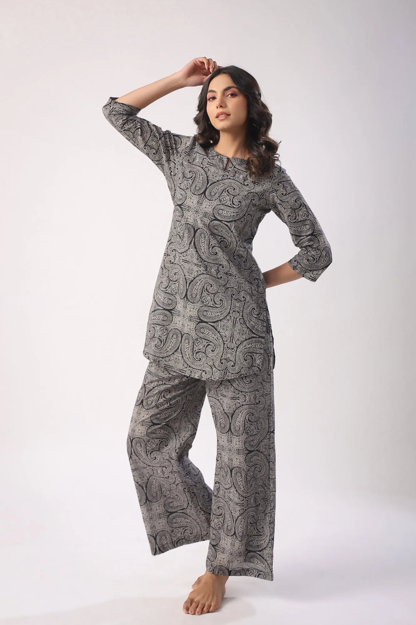 Paisley Print on Black Palazzo Loungewear Set