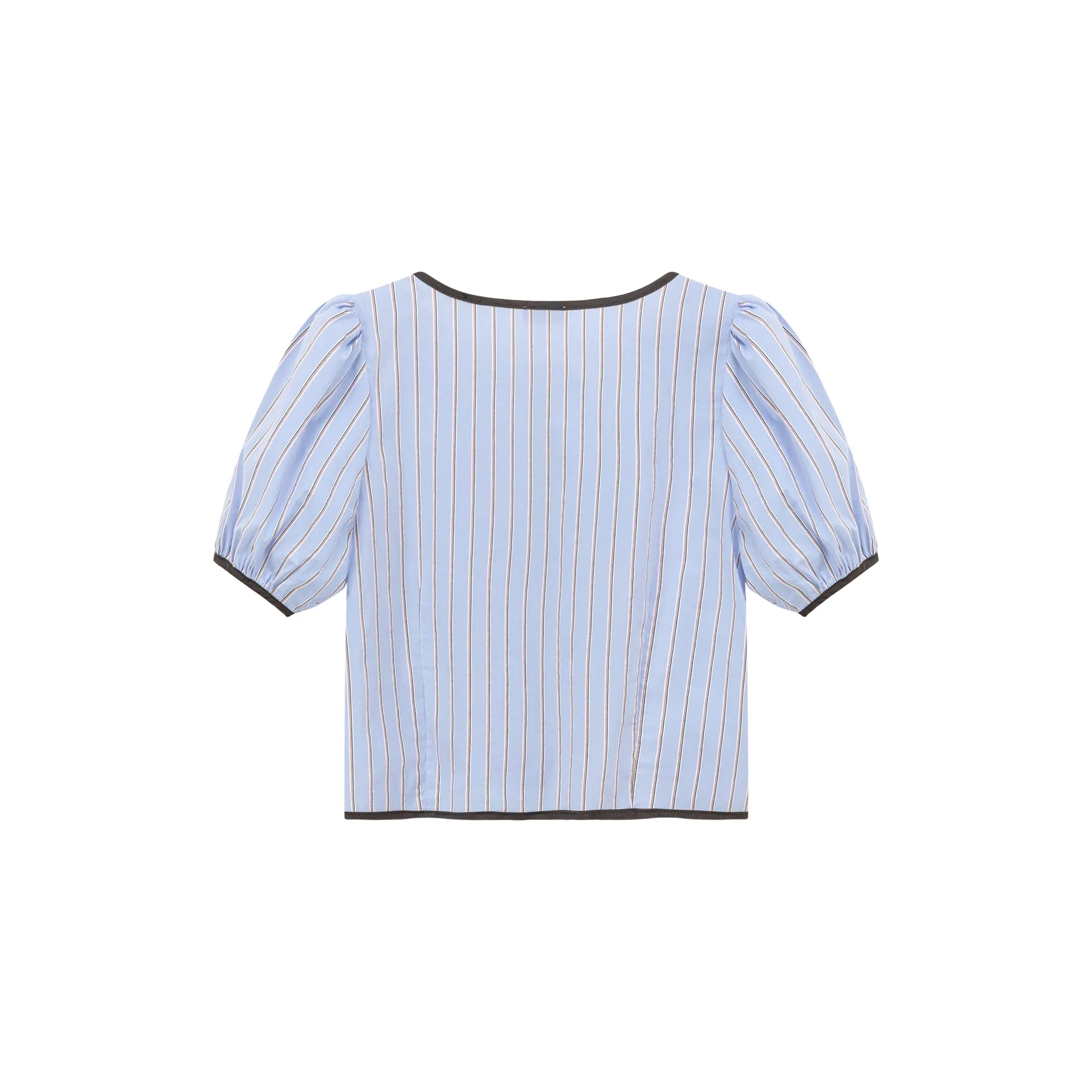 Puff Sleeve Bow Striped Blouse