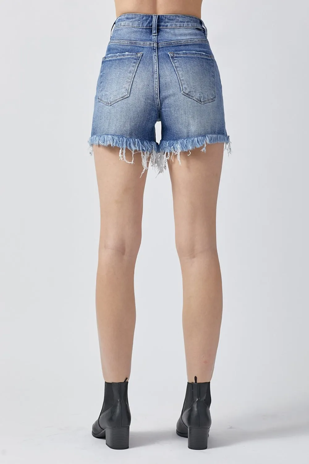 Raw Hem Asymmetrical Waist Denim Shorts