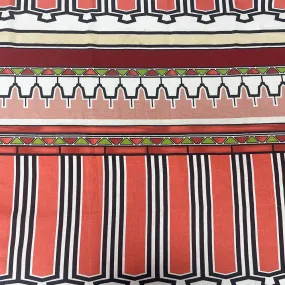 Red-Green-Multi Abstract Aztec Stripe Pattern Printed Linen Woven Fabric