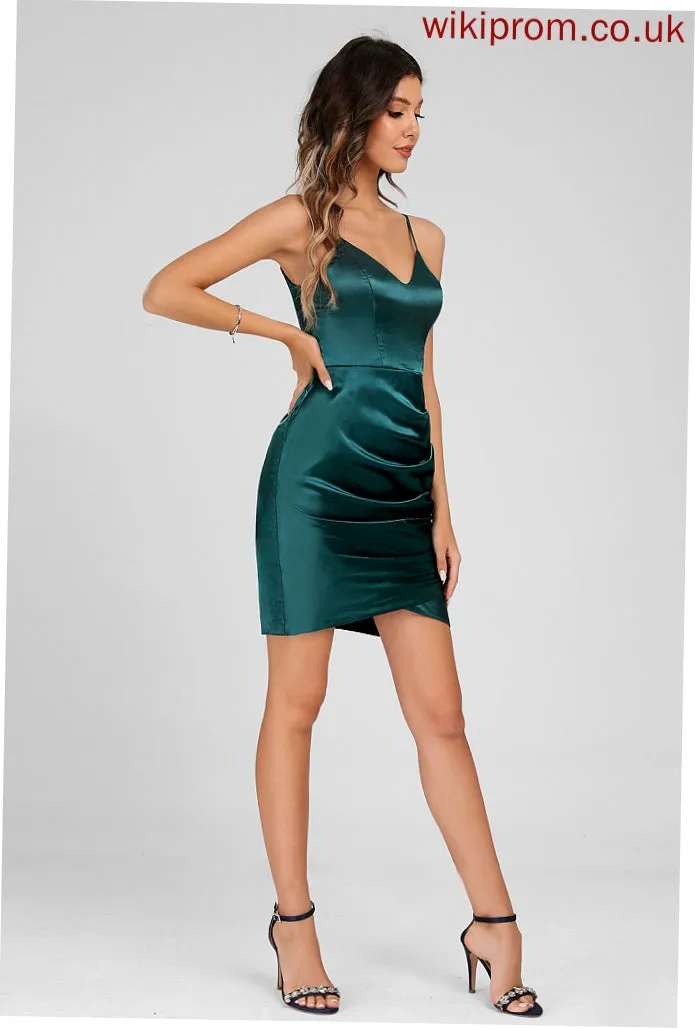 Satin Dress With Homecoming Dresses V-neck Sheath/Column Sophronia Short/Mini Homecoming Ruffle