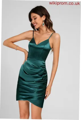 Satin Dress With Homecoming Dresses V-neck Sheath/Column Sophronia Short/Mini Homecoming Ruffle