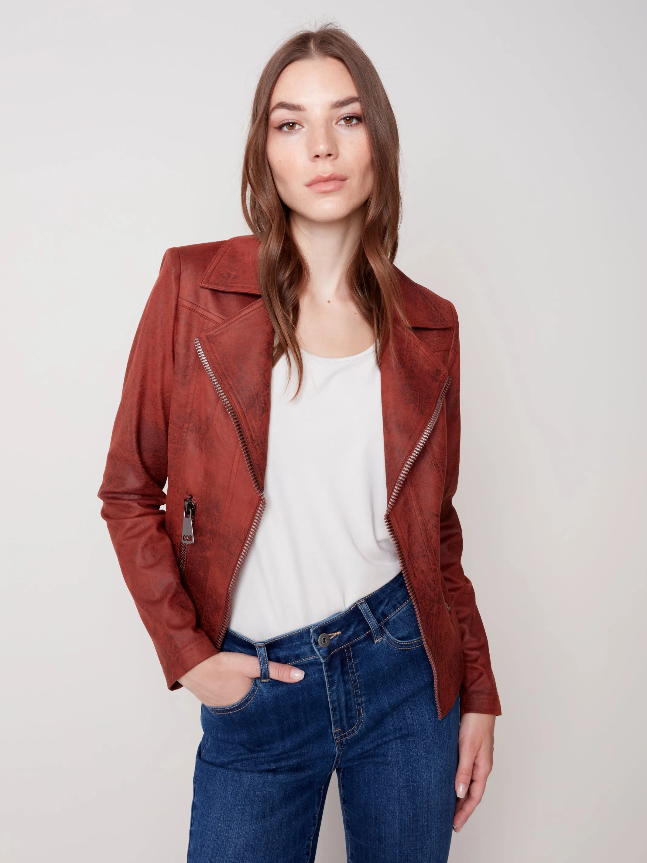 Self Fabric Motto Jacket with Zipper