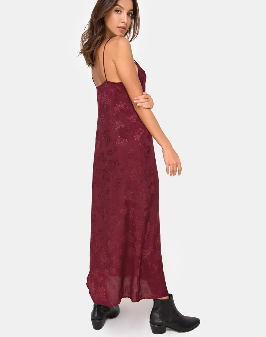 Senia Dress in Satin Rose Burgundy