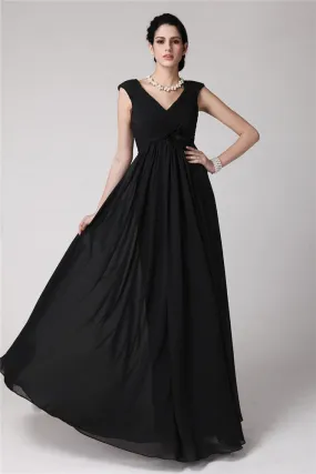 Sheath/Column V-neck Sleeveless Pleats Long Chiffon Dresses