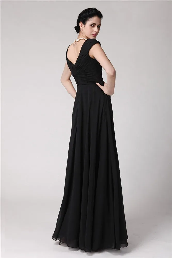 Sheath/Column V-neck Sleeveless Pleats Long Chiffon Dresses