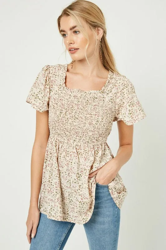 Smocked Floral Top