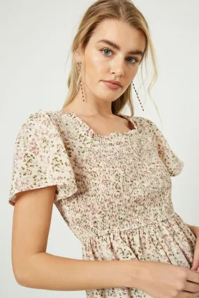 Smocked Floral Top