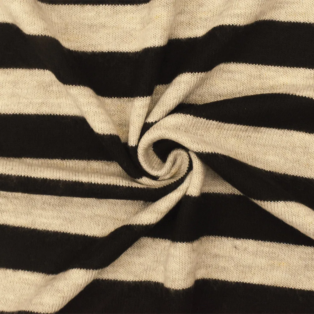 Stone Beige-Black Stripe Stretch Poly Brushed Jersey Knit Fabric