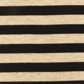 Stone Beige-Black Stripe Stretch Poly Brushed Jersey Knit Fabric