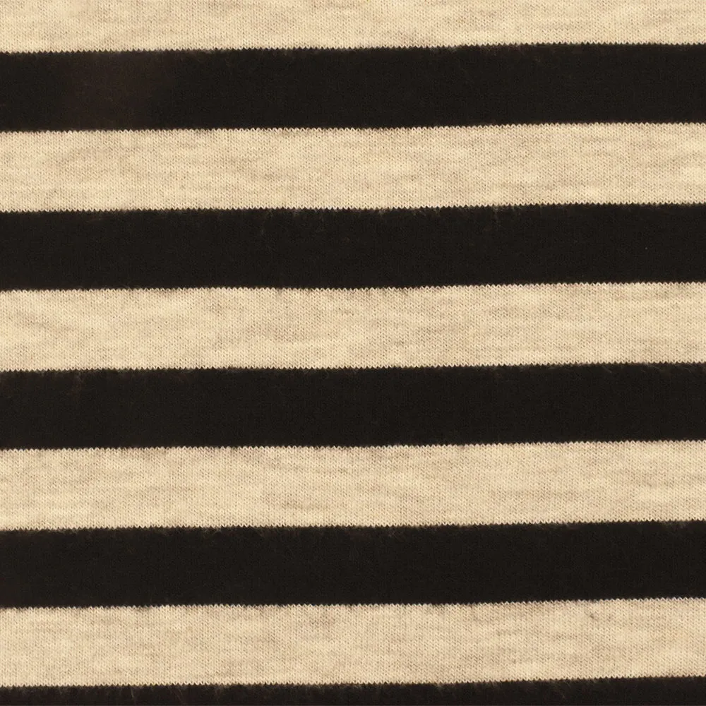 Stone Beige-Black Stripe Stretch Poly Brushed Jersey Knit Fabric