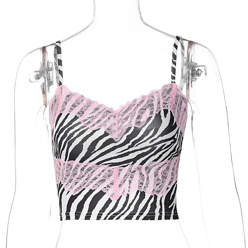 Striped print lace camisole