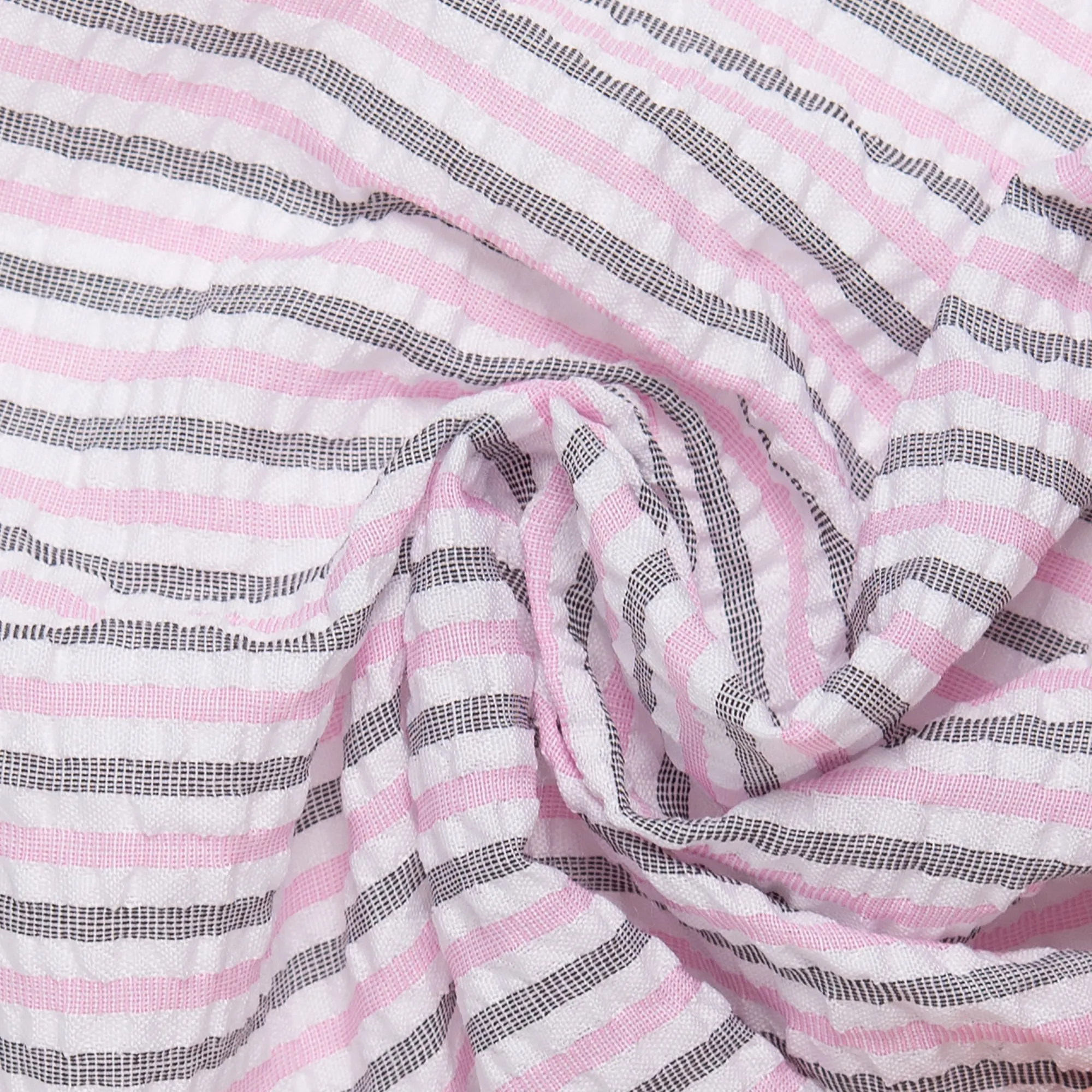 Striped Seersucker - Dolly - Pink and Grey