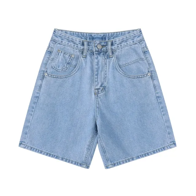 Summer High Waist Denim Shorts Women Casual Loose Ladies Plus Size Button Wide Leg Short Jeans Female