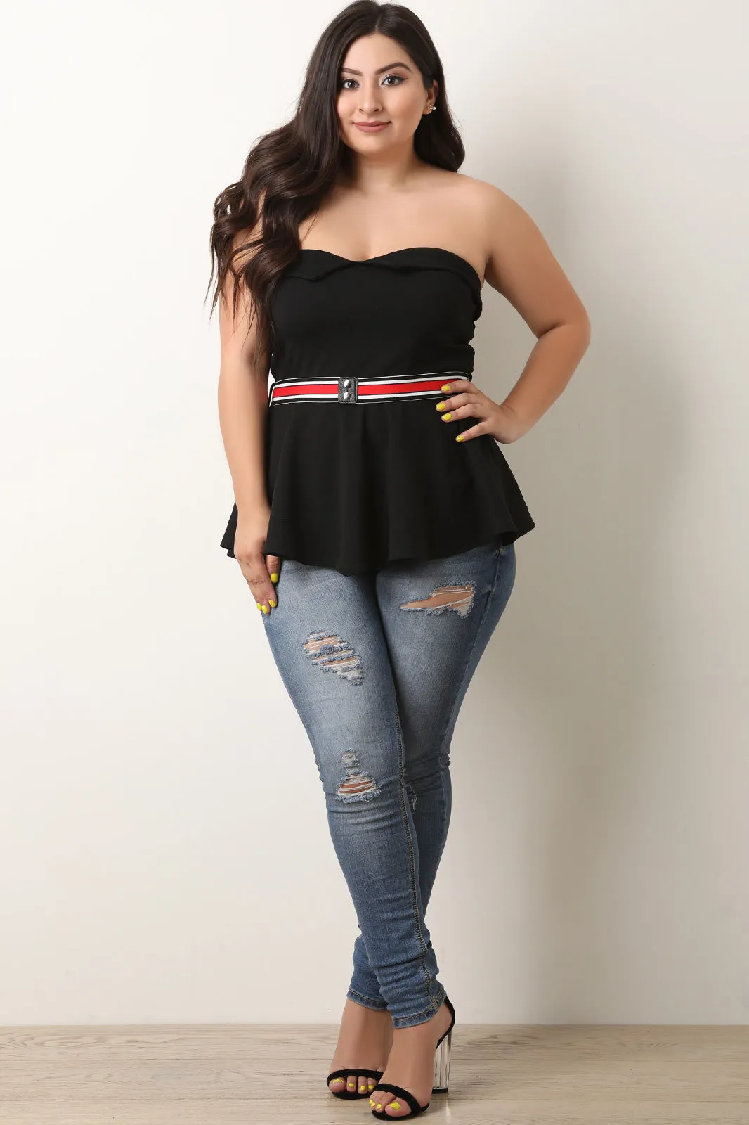 Sweetheart Strapless Belted Peplum Top