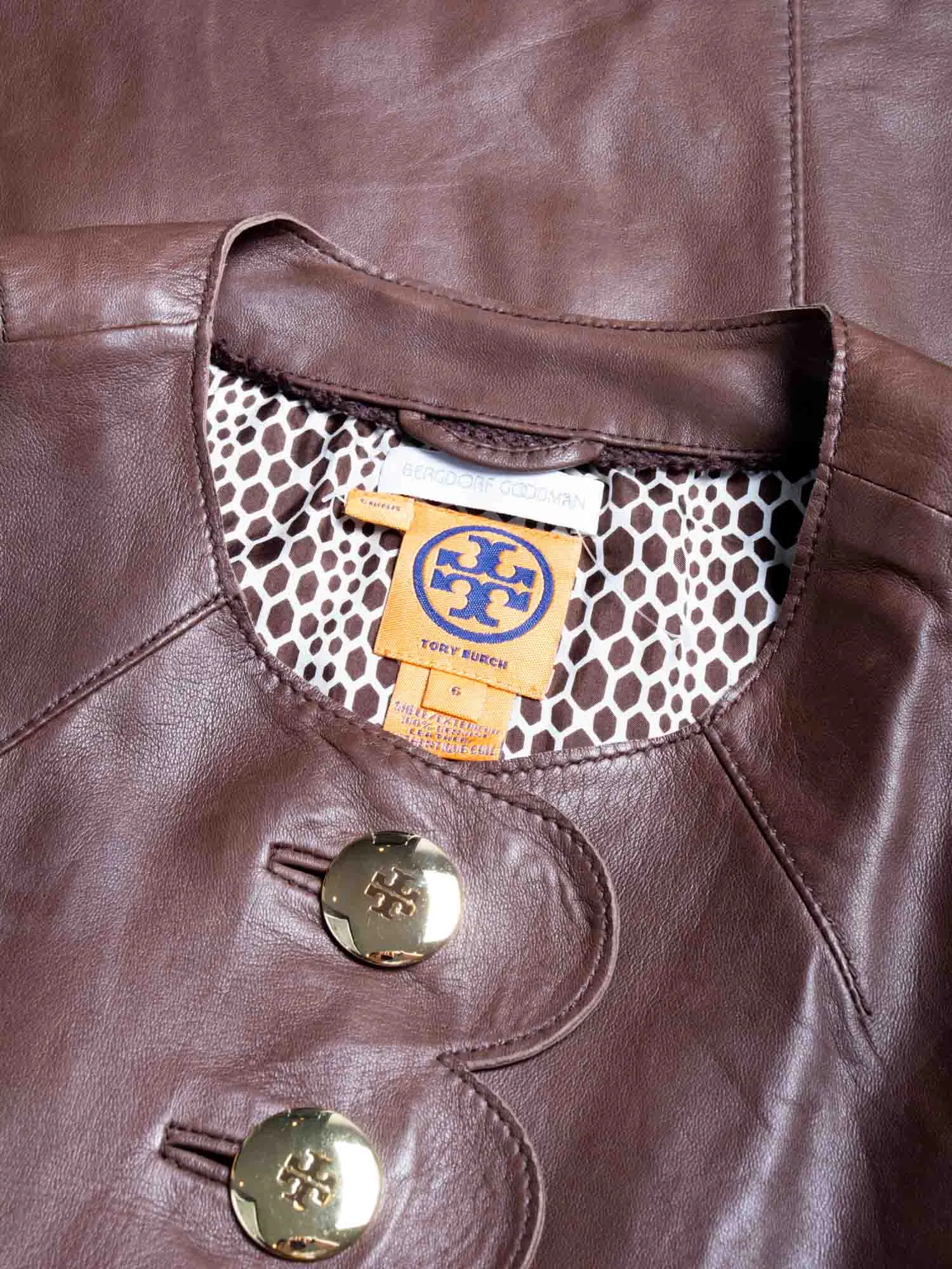 Tory Burch Logo Cordelia Leather Scalloped Trench Coat Brown