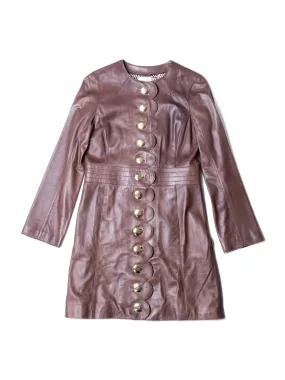 Tory Burch Logo Cordelia Leather Scalloped Trench Coat Brown