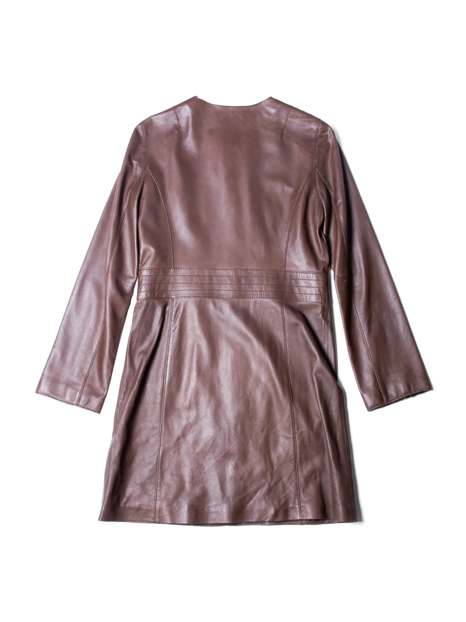 Tory Burch Logo Cordelia Leather Scalloped Trench Coat Brown