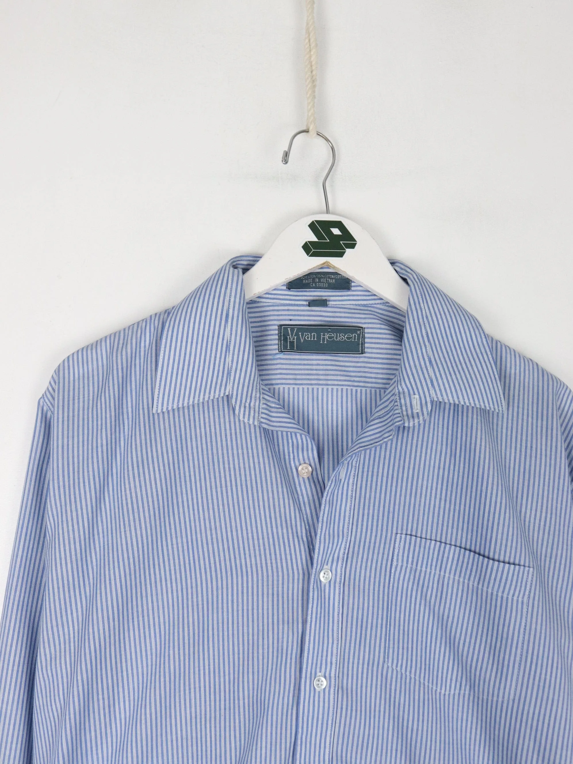 Van Heusen Shirt Mens 16 Large Blue Striped Button Up