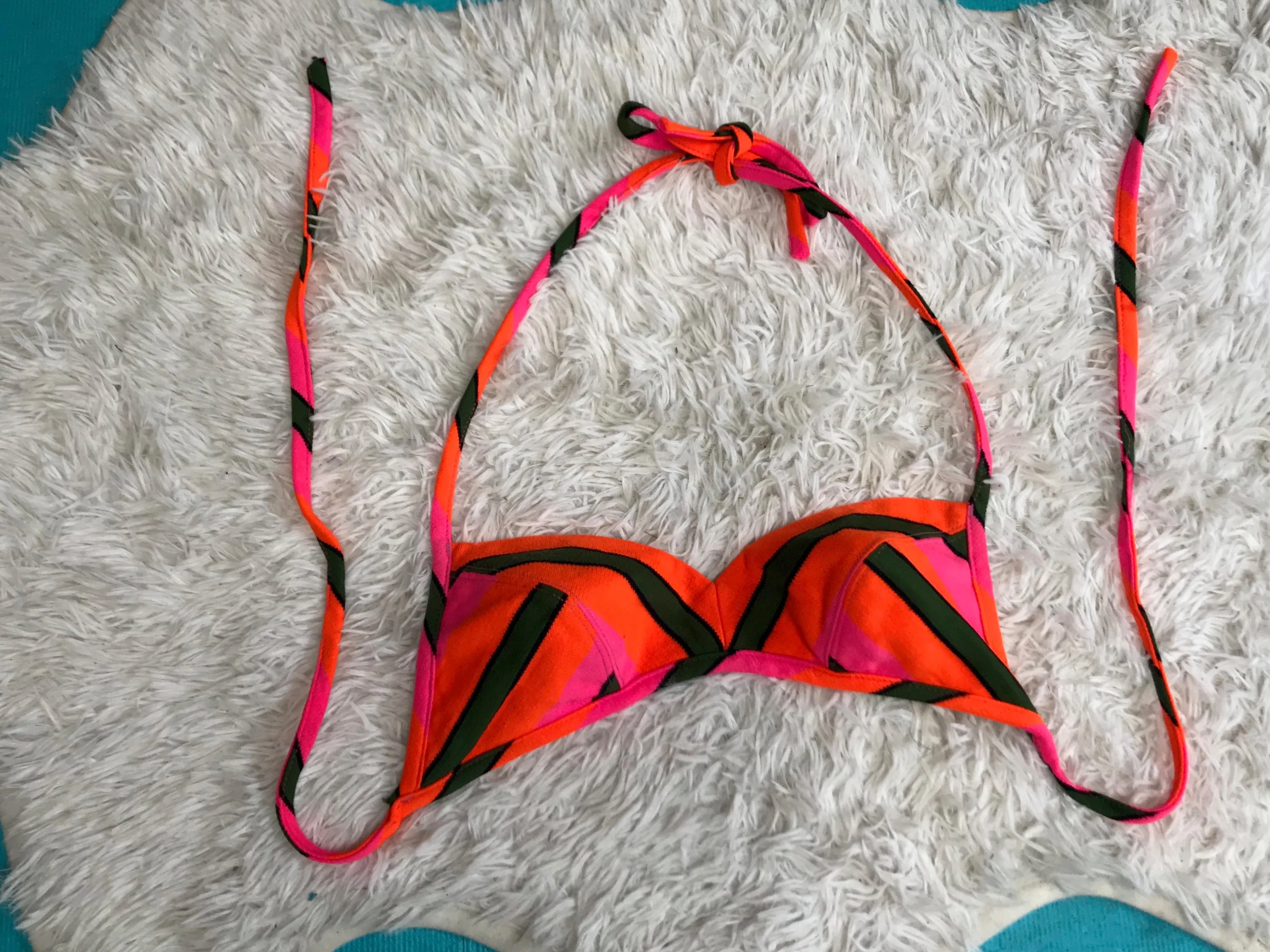 Vintage 1960s | Psycheldelic Day Glo Mod Striped Bralette Bikini Crop Top | B