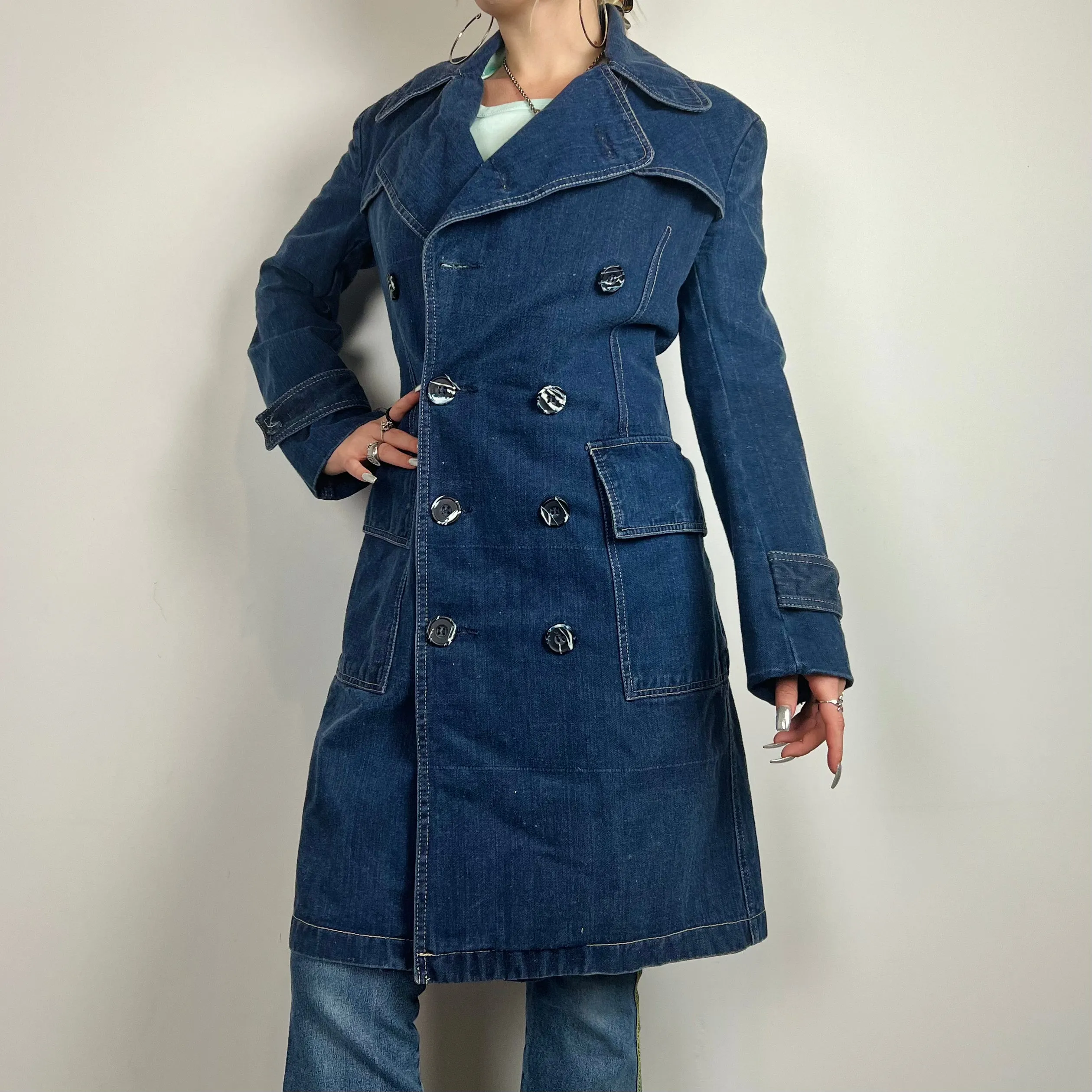 Vintage Denim Trench Coat