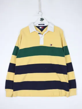 Vintage Tommy Hilfiger Polo Shirt Mens XL Yellow Striped Rugby