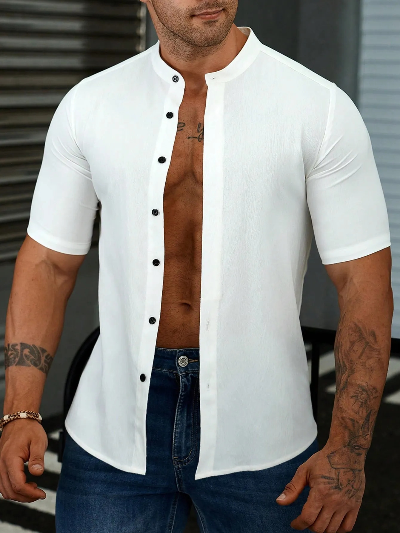 White Short Sleeve Button Up Shirt