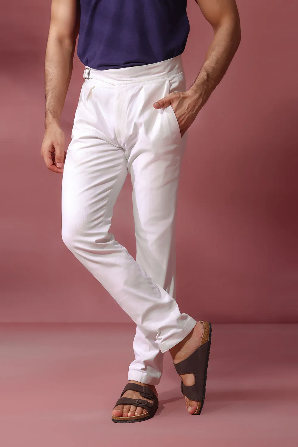 White Single Buckle Gurkha Chino