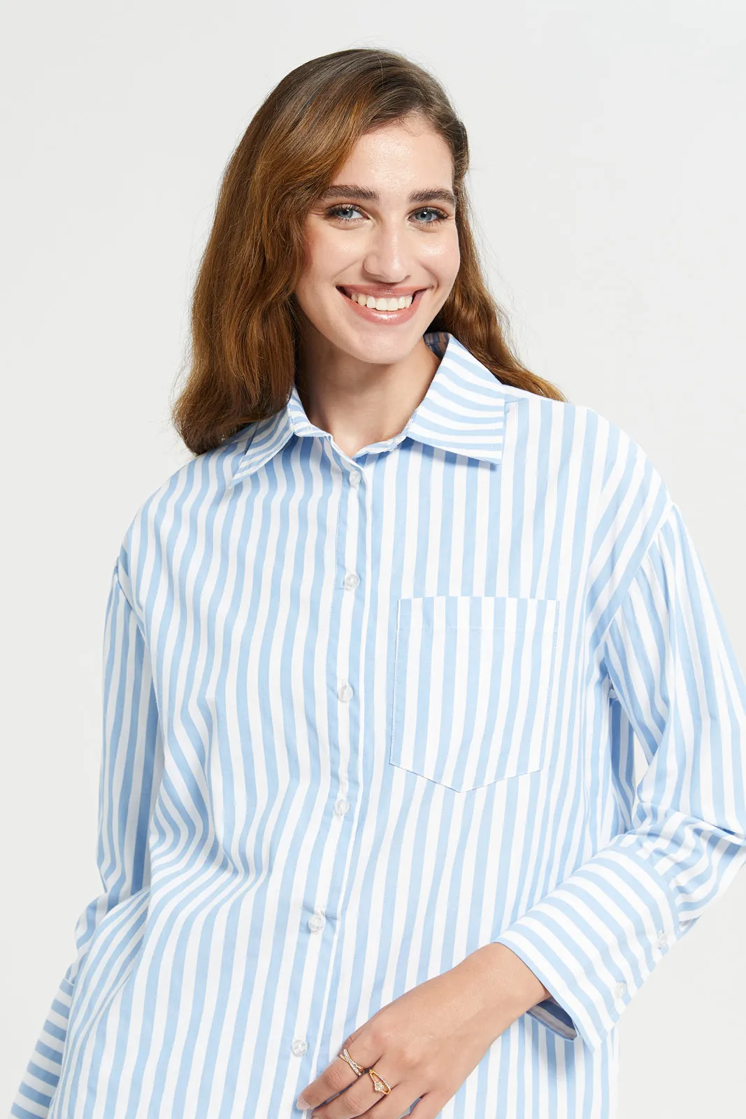 Women Blue Stripe Oversize Shirt