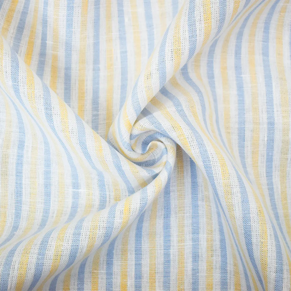 Yellow-Blue-White Spence Bryson Stripe Irish Linen Woven Fabric