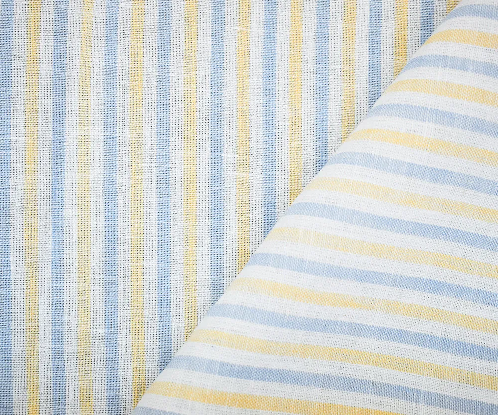 Yellow-Blue-White Spence Bryson Stripe Irish Linen Woven Fabric