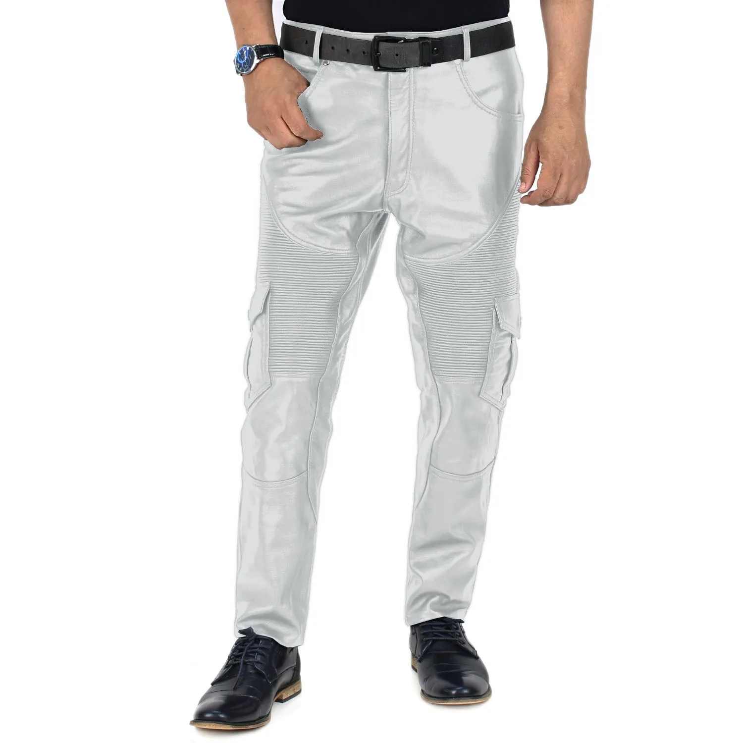 Ylira Men's White Faux Leather Pants