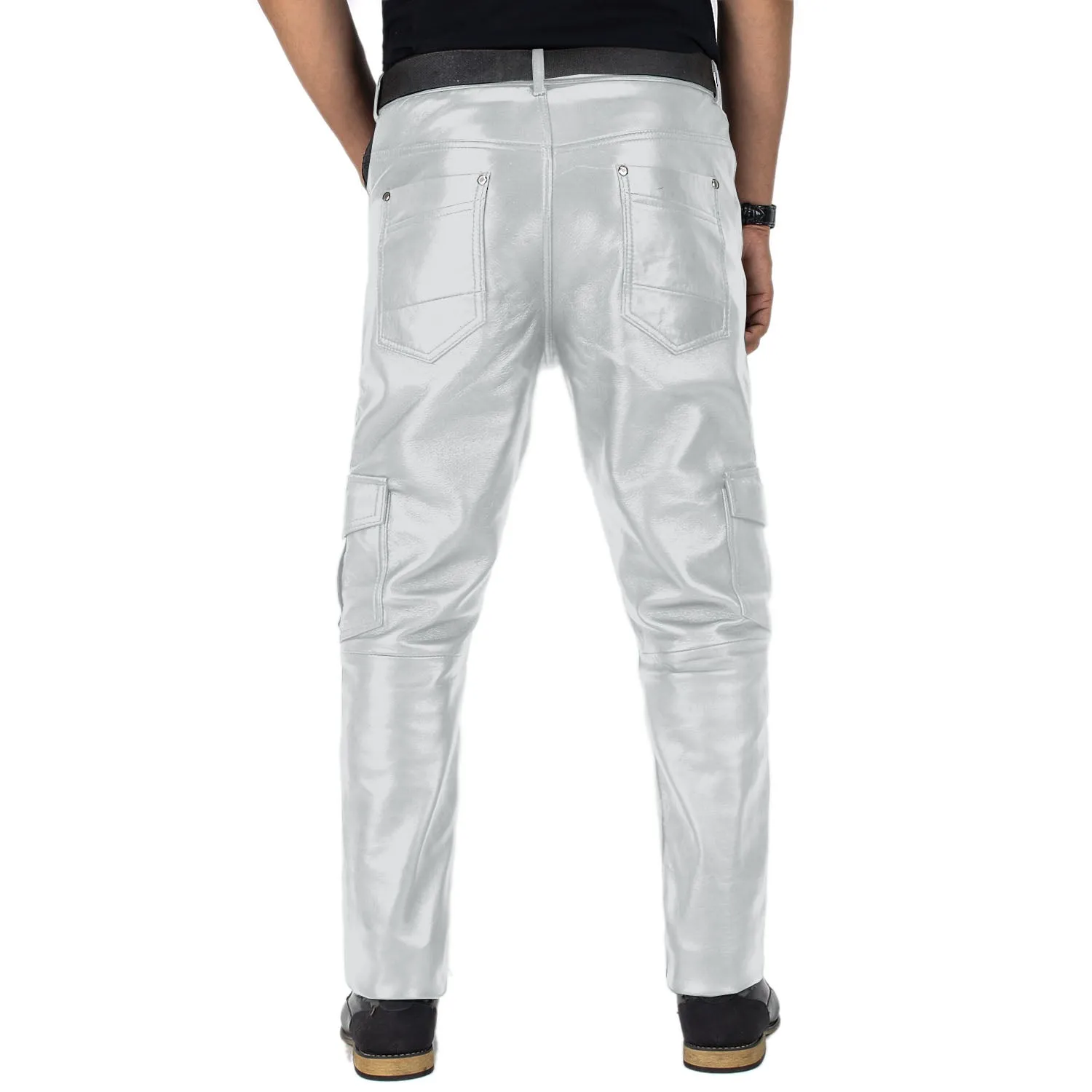 Ylira Men's White Faux Leather Pants