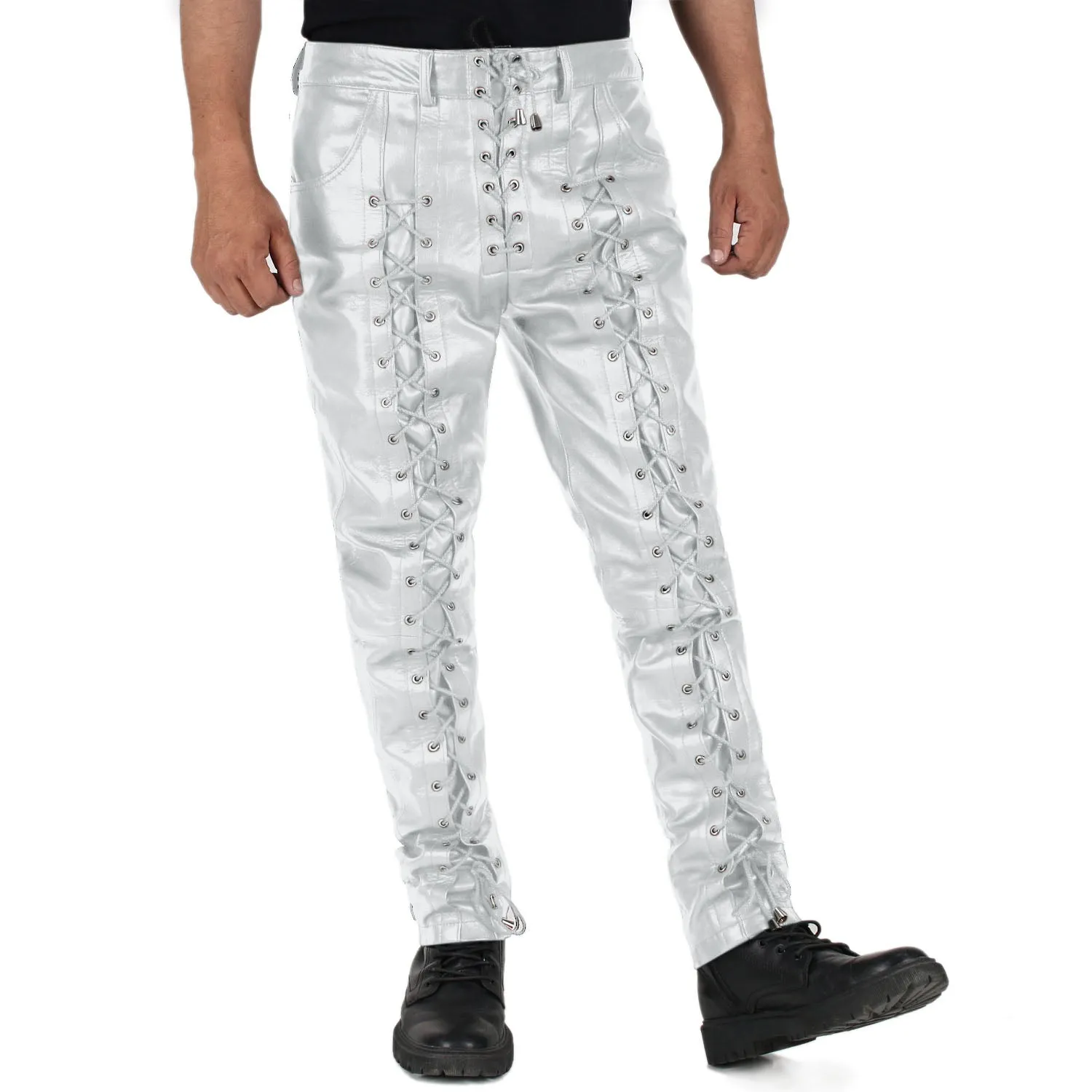 Zephor Men's White Faux Leather Pants