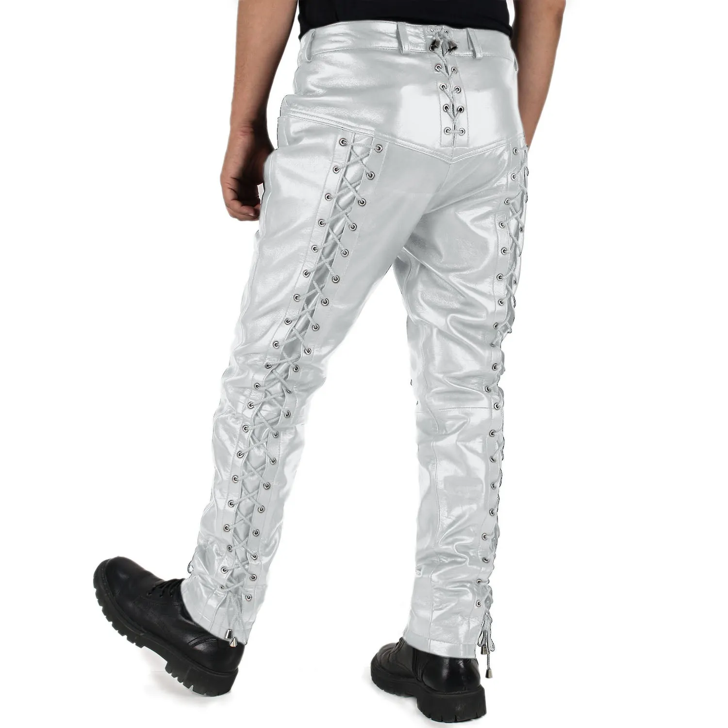 Zephor Men's White Faux Leather Pants